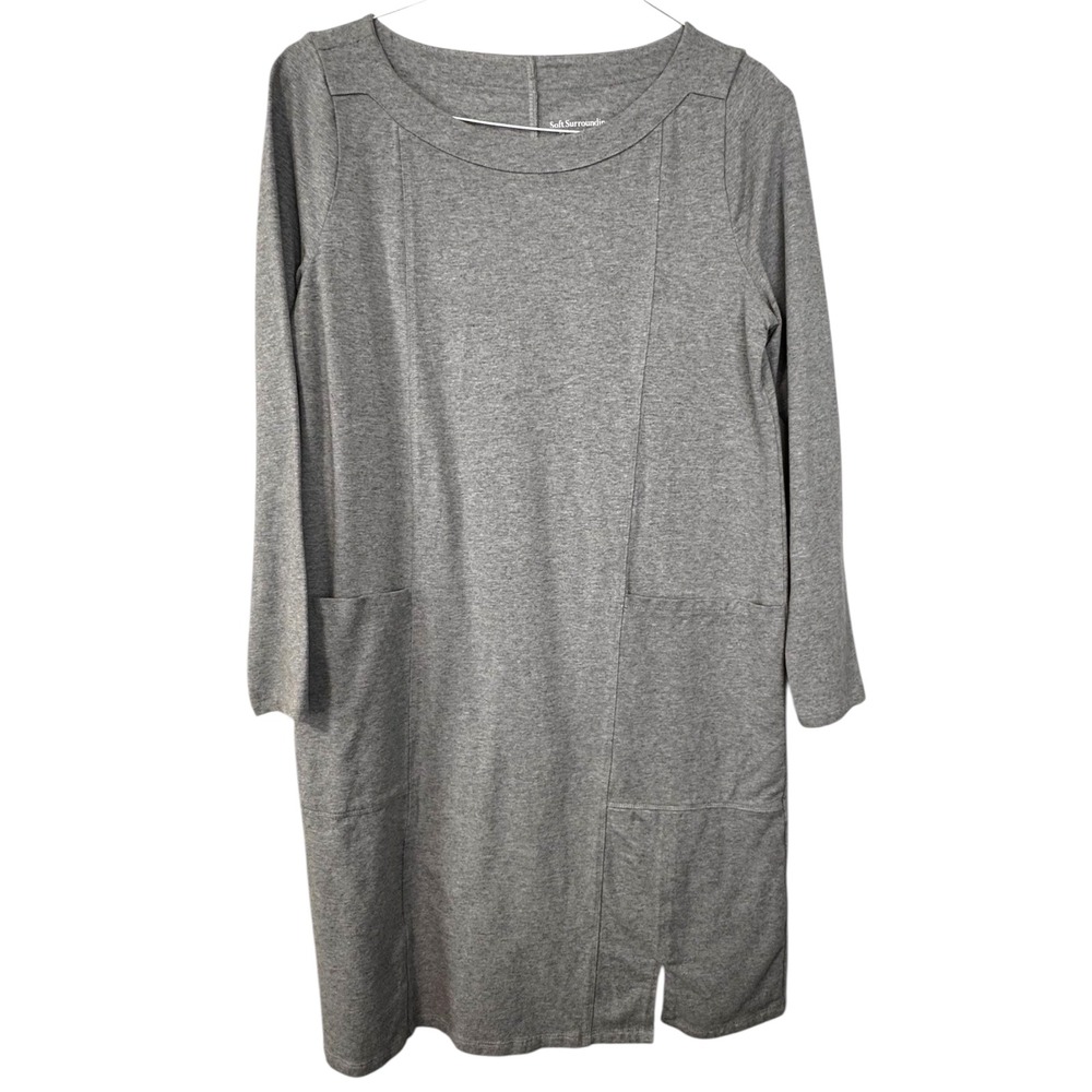 Soft Surroundings‎ Gray Long Sleeve Knit Tunic Dress Pockets Small